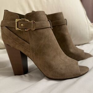 Guess Tan Suede Ankle Open Toe Booties